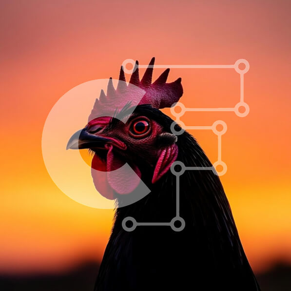 Intra Συλλεκτικό Ξύλινο Παζλ Plywood  4mm - Μαύρος κόκορας πορτρέτο με φόντο ηλιοβασίλεμα Σε Ξύλινο Κουτί - Διαστάσεις: 10x10 cm – 25 κομμάτια