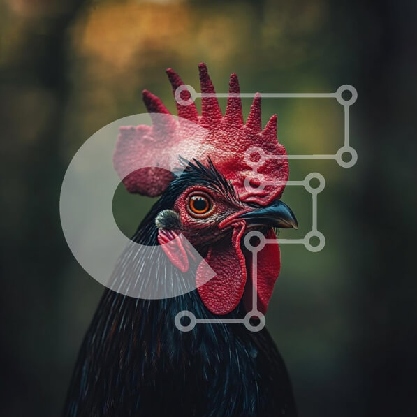 Intra Συλλεκτικό Ξύλινο Παζλ Plywood  4mm - Κοντινό πλάνο ενός μαύρου κόκορα Σε Ξύλινο Κουτί - Διαστάσεις: 10x10 cm – 25 κομμάτια