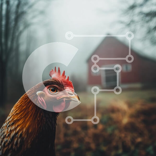 Intra Συλλεκτικό Ξύλινο Παζλ Plywood  4mm - Κοντινό πλάνο ενός κοτόπουλου με ομιχλώδες φόντο αχυρώνα Σε Ξύλινο Κουτί - Διαστάσεις: 10x10 cm – 25 κομμάτια