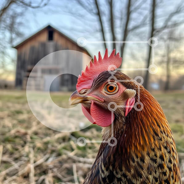 Intra Συλλεκτικό Ξύλινο Παζλ Plywood  4mm - Κοντινό πλάνο ενός κοτόπουλου με φόντο αχυρώνα Σε Ξύλινο Κουτί - Διαστάσεις: 10x10 cm – 25 κομμάτια