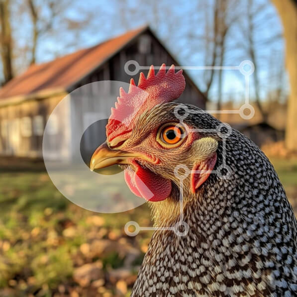 Intra Συλλεκτικό Ξύλινο Παζλ Plywood  4mm - Κοντινό πλάνο ενός κόκορα σε ένα αγροτικό περιβάλλον Σε Ξύλινο Κουτί - Διαστάσεις: 10x10 cm – 25 κομμάτια