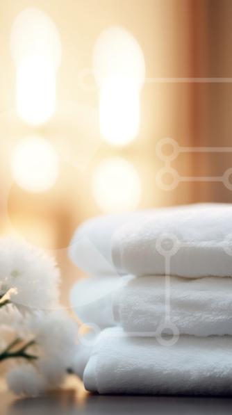 Intra Συλλεκτικό Ξύλινο Παζλ Plywood  4mm - Όμορφη εικόνα με όμορφα διπλωμένες λευκές πετσέτες σε ξύλινο τραπέζι με λευκά λουλούδια Σε Ξύλινο Κουτί - Διαστάσεις Puzzle: 10x10 cm – 25 κομμάτια