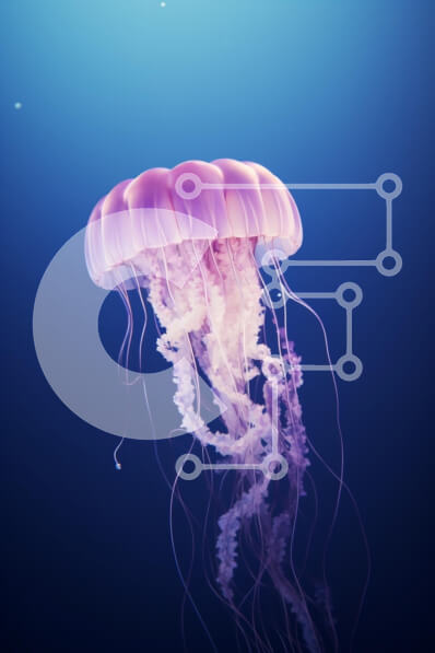 Σετ των 2 Intra Συλλεκτικό Ξύλινο Παζλ Plywood  4mm - Χαριτωμένη μέδουσα σε βαθύ μπλε νερό Σε Ξύλινο Κουτί - Διαστάσεις: 10x10 cm – 25 κομμάτια