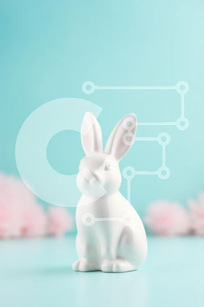 Intra Συλλεκτικό Ξύλινο Παζλ Plywood  4mm - Λευκό κεραμικό ειδώλιο κουνελιού σε γαλάζιο φόντο Σε Ξύλινο Κουτί - Διαστάσεις: 10x10 cm – 25 κομμάτια