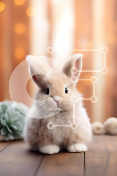 Σετ των 2 Intra Συλλεκτικό Ξύλινο Παζλ Plywood  4mm - Χαριτωμένο κουνέλι που κάθεται σε ξύλινη επιφάνεια με ζεστό φόντο Σε Ξύλινο Κουτί - Διαστάσεις: 10x10 cm – 25 κομμάτια