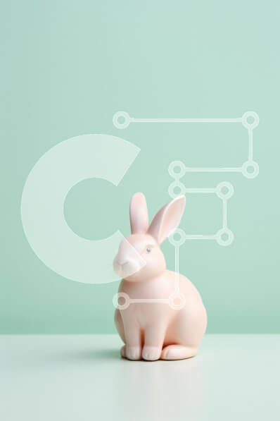 Intra Συλλεκτικό Ξύλινο Παζλ Plywood  4mm - Ροζ ειδώλιο κουνελιού σε πράσινο φόντο μέντας Σε Ξύλινο Κουτί - Διαστάσεις: 10x10 cm – 25 κομμάτια