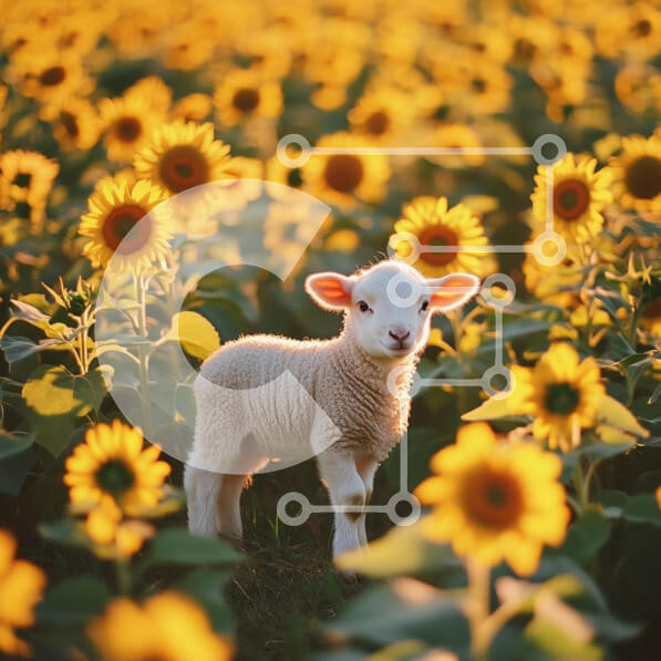 Intra Συλλεκτικό Ξύλινο Παζλ Plywood  4mm - Αρνί σε ένα χωράφι ηλίανθου Σε Ξύλινο Κουτί - Διαστάσεις: 10x10 cm – 25 κομμάτια