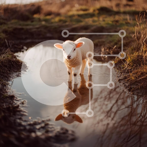 Intra Συλλεκτικό Ξύλινο Παζλ Plywood  4mm - Αρνί που στέκεται στη λακκούβα νερού Σε Ξύλινο Κουτί - Διαστάσεις: 10x10 cm – 25 κομμάτια