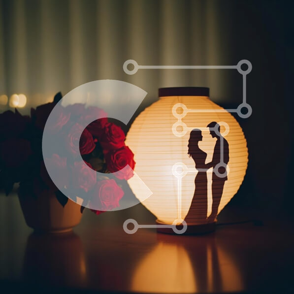 Σετ των 2 Intra Συλλεκτικό Ξύλινο Παζλ Plywood  4mm - Ρομαντικό φωτιστικό με Ζευγάρι Σιλουέτα και Κόκκινα Τριαντάφυλλα Σε Ξύλινο Κουτί - Διαστάσεις: 10x10 cm – 25 κομμάτια