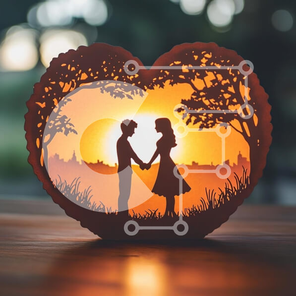 Intra Συλλεκτικό Ξύλινο Παζλ Plywood  4mm - Ρομαντική σιλουέτα σε σχήμα καρδιάς Σε Ξύλινο Κουτί - Διαστάσεις Puzzle: 10x10 cm – 25 κομμάτια