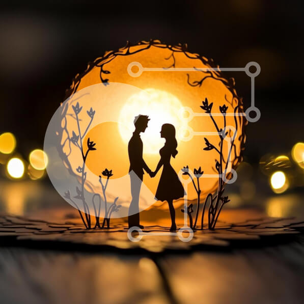 Intra Συλλεκτικό Ξύλινο Παζλ Plywood  4mm - Ρομαντική χάρτινη σιλουέτα με λαμπερό φόντο Σε Ξύλινο Κουτί - Διαστάσεις Puzzle: 10x10 cm – 25 κομμάτια