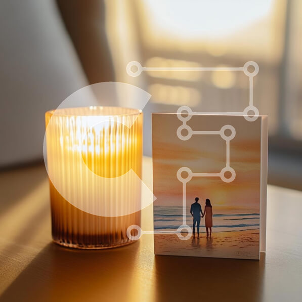 Intra Συλλεκτικό Ξύλινο Παζλ Plywood  4mm - Κερί και ευχετήρια κάρτα με καλλιτεχνική σκηνή παραλίας Σε Ξύλινο Κουτί - Διαστάσεις Puzzle: 10x10 cm – 25 κομμάτια