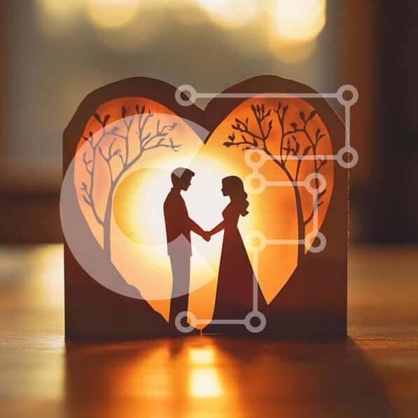 Intra Συλλεκτικό Ξύλινο Παζλ Plywood  4mm - Ρομαντικό χαρτί αποκοπής ζευγαριού σε σχήμα καρδιάς Σε Ξύλινο Κουτί - Διαστάσεις Puzzle: 10x10 cm – 25 κομμάτια