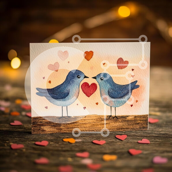 Intra Συλλεκτικό Ξύλινο Παζλ Plywood  4mm - Ακουαρέλα Bluebirds με καρδιές Σε Ξύλινο Κουτί - Διαστάσεις Puzzle: 10x10 cm – 25 κομμάτια