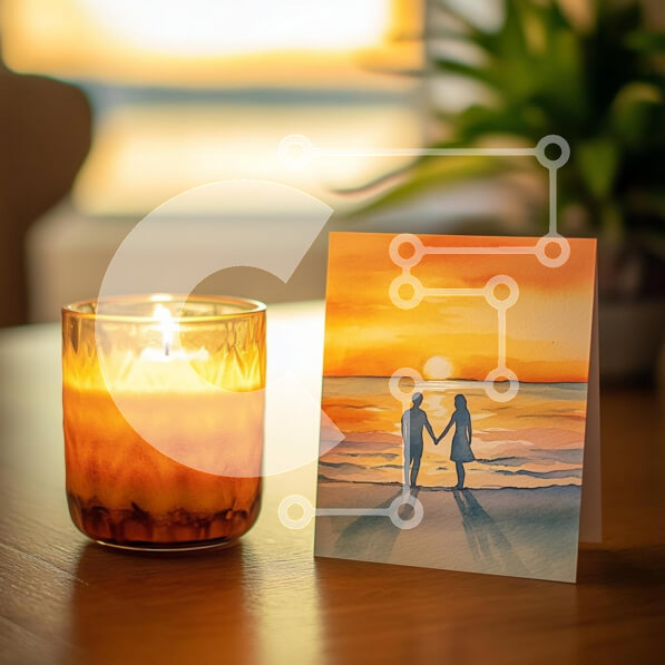 Intra Συλλεκτικό Ξύλινο Παζλ Plywood  4mm - Ρομαντικό ηλιοβασίλεμα και σκηνή με το φως των κεριών Σε Ξύλινο Κουτί - Διαστάσεις Puzzle: 10x10 cm – 25 κομμάτια