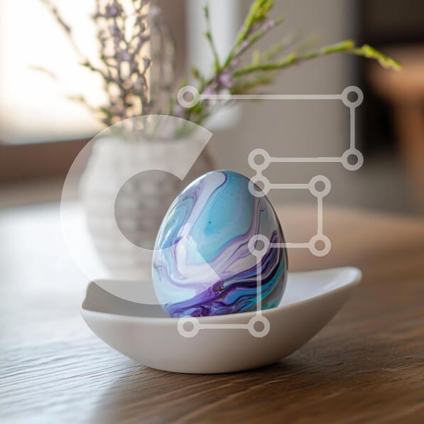 Intra Συλλεκτικό Ξύλινο Παζλ Plywood  4mm - Μαρμάρινο διακοσμητικό αυγό σε λευκό πιάτο Σε Ξύλινο Κουτί - Διαστάσεις: 10x10 cm – 25 κομμάτια