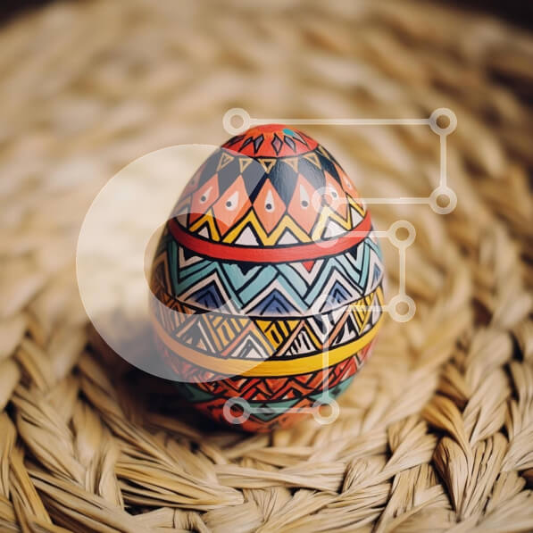 Intra Συλλεκτικό Ξύλινο Παζλ Plywood  4mm - Διακοσμημένο πασχαλινό αυγό σε υφαντή επιφάνεια Σε Ξύλινο Κουτί - Διαστάσεις Puzzle: 10x10 cm – 25 κομμάτια