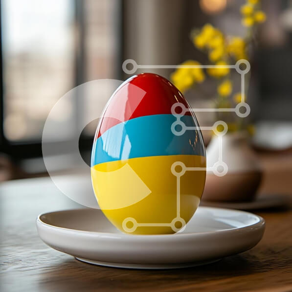 Intra Συλλεκτικό Ξύλινο Παζλ Plywood  4mm - Πολύχρωμο διακοσμητικό αυγό σε ένα πιάτο Σε Ξύλινο Κουτί - Διαστάσεις: 10x10 cm – 25 κομμάτια