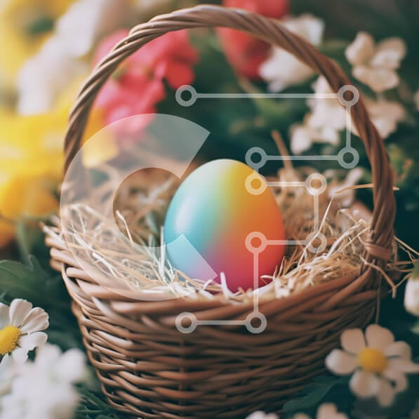 Intra Συλλεκτικό Ξύλινο Παζλ Plywood  4mm - Διακοσμημένο πασχαλινό αυγό σε καλάθι με λουλούδια Σε Ξύλινο Κουτί - Διαστάσεις: 10x10 cm – 25 κομμάτια