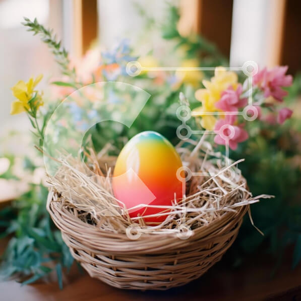 Intra Συλλεκτικό Ξύλινο Παζλ Plywood  4mm - Πολύχρωμο Πασχαλινό αυγό σε ένα καλάθι με ανοιξιάτικα λουλούδια Σε Ξύλινο Κουτί - Διαστάσεις: 10x10 cm – 25 κομμάτια