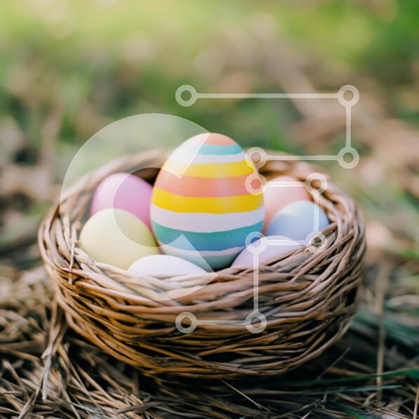 Intra Συλλεκτικό Ξύλινο Παζλ Plywood  4mm - Πασχαλινά αυγά σε υφαντό καλάθι Σε Ξύλινο Κουτί - Διαστάσεις: 10x10 cm – 25 κομμάτια