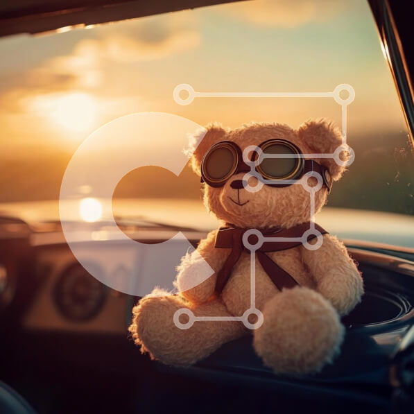 Intra Συλλεκτικό Ξύλινο Παζλ Plywood  4mm - Teddy Bear σε Vintage ταμπλό αυτοκινήτου με ηλιοβασίλεμα Σε Ξύλινο Κουτί - Διαστάσεις: 10x10 cm – 25 κομμάτια