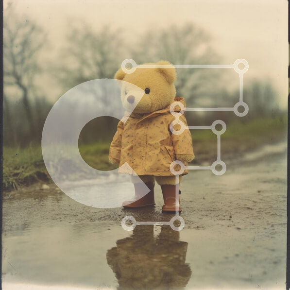 Intra Συλλεκτικό Ξύλινο Παζλ Plywood  4mm - Teddy Bear σε βροχερό καιρό Σε Ξύλινο Κουτί - Διαστάσεις: 10x10 cm – 25 κομμάτια