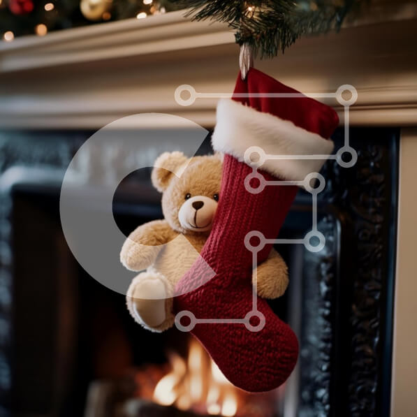 Intra Συλλεκτικό Ξύλινο Παζλ Plywood  4mm - Αρκουδάκι με χριστουγεννιάτικη κάλτσα δίπλα στο τζάκι Σε Ξύλινο Κουτί - Διαστάσεις: 10x10 cm – 25 κομμάτια