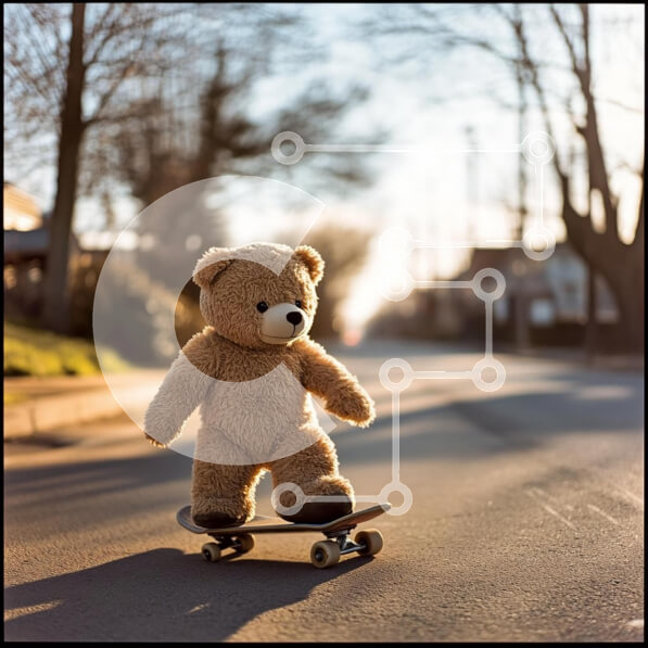 Intra Συλλεκτικό Ξύλινο Παζλ Plywood  4mm - Teddy Bear κάνει Skateboard σε μια ηλιόλουστη γειτονιά Σε Ξύλινο Κουτί - Διαστάσεις Puzzle: 10x10 cm – 25 κομμάτια