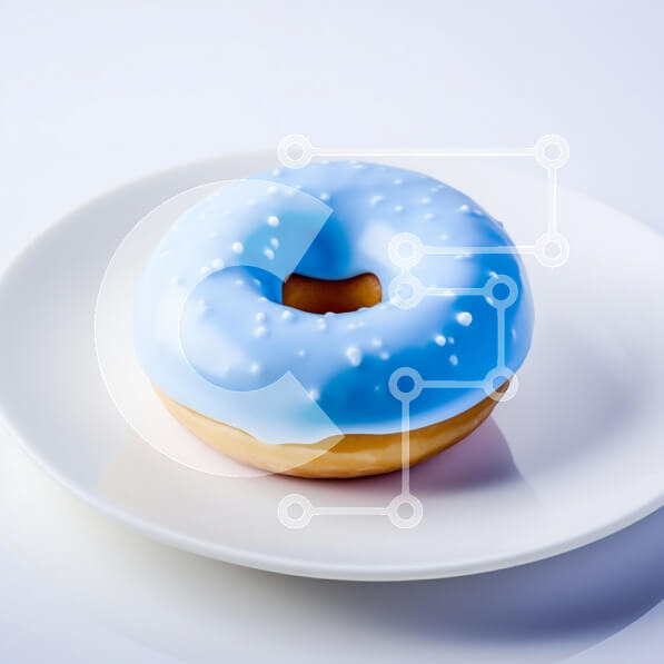 Σετ των 2 Intra Συλλεκτικό Ξύλινο Παζλ Plywood  4mm - Νόστιμο μπλε παγωμένο ντόνατ σε λευκό πιάτο Σε Ξύλινο Κουτί - Διαστάσεις: 10x10 cm – 25 κομμάτια