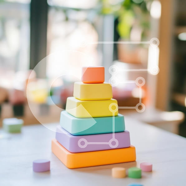 Intra Συλλεκτικό Ξύλινο Παζλ Plywood  4mm - Πολύχρωμο παιχνίδι στοίβαξης σε σχηματισμό πυραμίδων Σε Ξύλινο Κουτί - Διαστάσεις: 10x10 cm – 25 κομμάτια