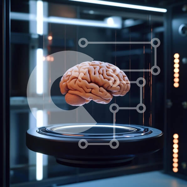 Intra Συλλεκτικό Ξύλινο Παζλ Plywood  4mm - Τρισδιάστατη απόδοση ενός εγκεφάλου σε φουτουριστικό περιβάλλον Σε Ξύλινο Κουτί - Διαστάσεις Puzzle: 10x10 cm – 25 κομμάτια