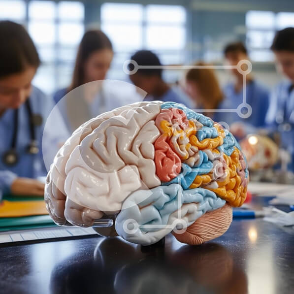 Intra Συλλεκτικό Ξύλινο Παζλ Plywood  4mm - Λεπτομερές μοντέλο εγκεφάλου σε μια ιατρική τάξη Σε Ξύλινο Κουτί - Διαστάσεις Puzzle: 10x10 cm – 25 κομμάτια