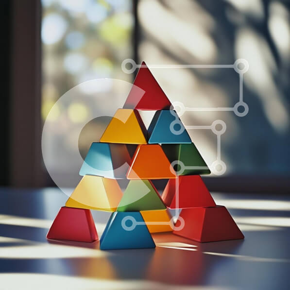 Intra Συλλεκτικό Ξύλινο Παζλ Plywood  4mm - Πολύχρωμα γεωμετρικά σχήματα στοιβαγμένα σε μια πυραμίδα Σε Ξύλινο Κουτί - Διαστάσεις: 10x10 cm – 25 κομμάτια