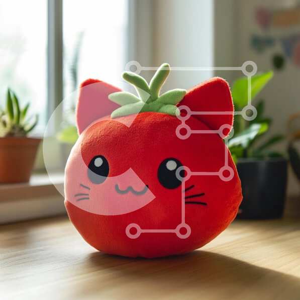 Intra Συλλεκτικό Ξύλινο Παζλ Plywood  4mm - Χαριτωμένο λούτρινο παιχνίδι ντομάτας με αυτιά γάτας Σε Ξύλινο Κουτί - Διαστάσεις: 10x10 cm – 25 κομμάτια