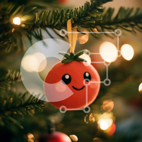 Intra Συλλεκτικό Ξύλινο Παζλ Plywood  4mm - Χαρούμενο στολίδι ντομάτας σε ένα χριστουγεννιάτικο δέντρο Σε Ξύλινο Κουτί - Διαστάσεις: 10x10 cm – 25 κομμάτια