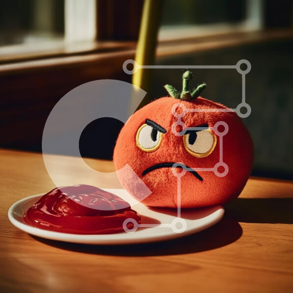 Σετ των 2 Intra Συλλεκτικό Ξύλινο Παζλ Plywood  4mm - Λούτρινο παιχνίδι Angry Tomato με κέτσαπ Σε Ξύλινο Κουτί - Διαστάσεις: 10x10 cm – 25 κομμάτια