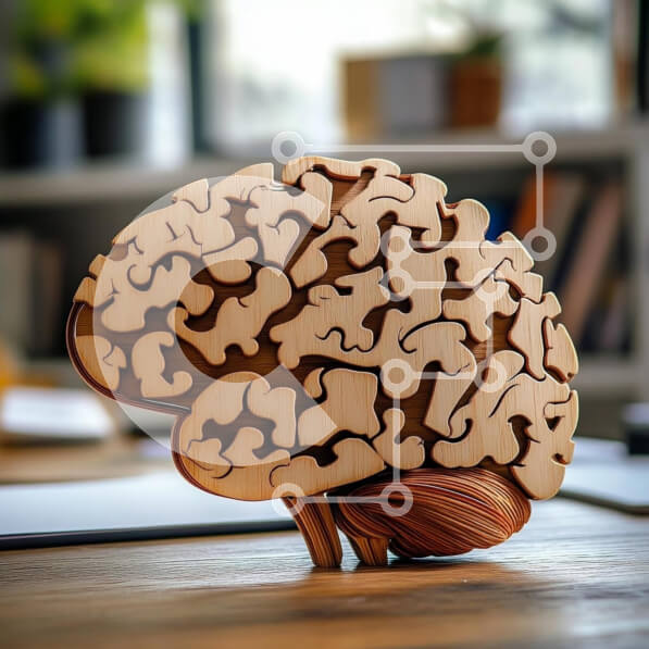 Intra Συλλεκτικό Ξύλινο Παζλ Plywood  4mm - Ξύλινο γλυπτό εγκεφάλου στο τραπέζι Σε Ξύλινο Κουτί - Διαστάσεις: 10x10 cm – 25 κομμάτια