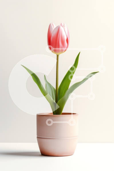 Σετ των 2 Intra Συλλεκτικό Ξύλινο Παζλ Plywood  4mm - Ροζ τουλίπα σε πήλινο δοχείο Σε Ξύλινο Κουτί - Διαστάσεις: 10x10 cm – 25 κομμάτια