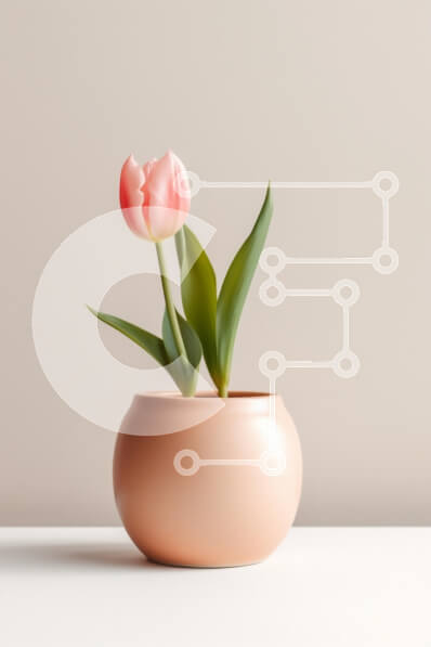 Intra Συλλεκτικό Ξύλινο Παζλ Plywood  4mm - Ροζ τουλίπα σε ροδακινί κεραμικό δοχείο Σε Ξύλινο Κουτί - Διαστάσεις Puzzle: 10x10 cm – 25 κομμάτια