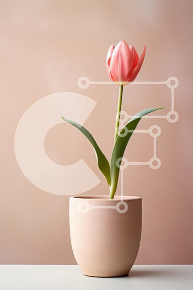 Σετ των 2 Intra Συλλεκτικό Ξύλινο Παζλ Plywood  4mm - Ροζ τουλίπα σε γλάστρα από τερακότα Σε Ξύλινο Κουτί - Διαστάσεις: 10x10 cm – 25 κομμάτια