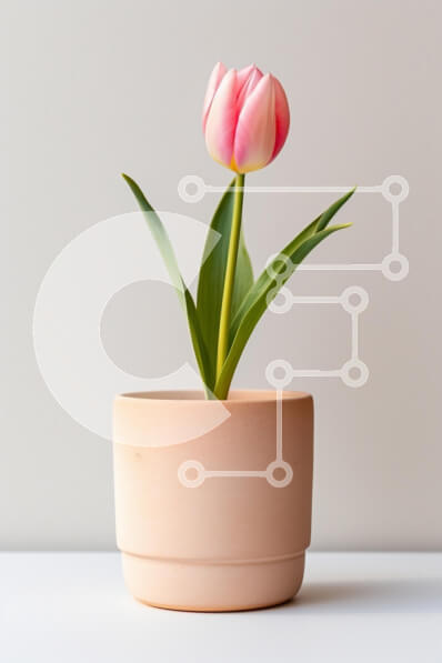 Σετ των 2 Intra Συλλεκτικό Ξύλινο Παζλ Plywood  4mm - Ροζ τουλίπα σε μπεζ γλάστρα Σε Ξύλινο Κουτί - Διαστάσεις: 10x10 cm – 25 κομμάτια