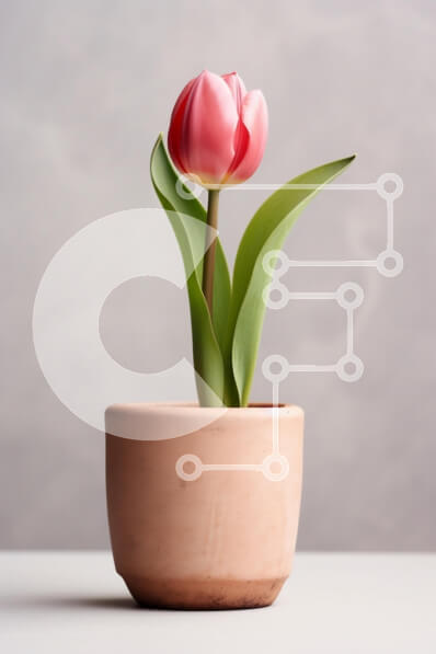 Σετ των 2 Intra Συλλεκτικό Ξύλινο Παζλ Plywood  4mm - Μονή ροζ τουλίπα σε γλάστρα από τερακότα Σε Ξύλινο Κουτί - Διαστάσεις: 10x10 cm – 25 κομμάτια