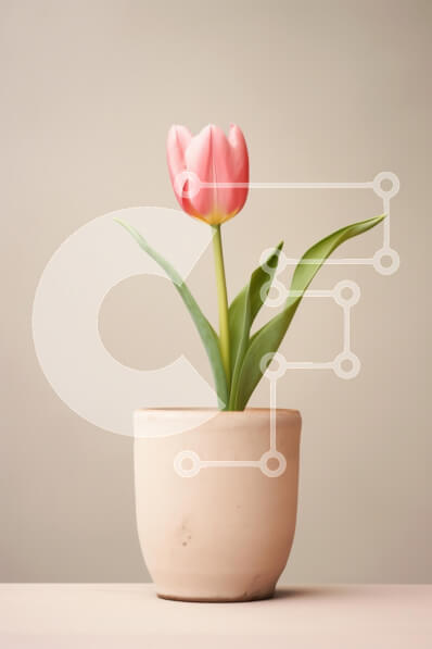 Σετ των 2 Intra Συλλεκτικό Ξύλινο Παζλ Plywood  4mm - Ανθισμένη ροζ τουλίπα σε μια απλή γλάστρα Σε Ξύλινο Κουτί - Διαστάσεις: 10x10 cm – 25 κομμάτια