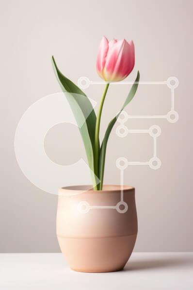 Σετ των 2 Intra Συλλεκτικό Ξύλινο Παζλ Plywood  4mm - Κομψή ροζ τουλίπα σε μινιμαλιστική γλάστρα Σε Ξύλινο Κουτί - Διαστάσεις: 10x10 cm – 25 κομμάτια