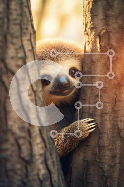 Σετ των 2 Intra Συλλεκτικό Ξύλινο Παζλ Plywood  4mm - Αξιολάτρευτος νωθρός που κρυφοκοιτάζει ανάμεσα σε δέντρα Σε Ξύλινο Κουτί - Διαστάσεις: 10x10 cm – 25 κομμάτια