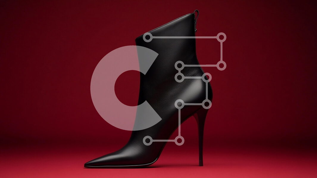 Intra Συλλεκτικό Ξύλινο Παζλ Plywood  4mm - Κομψή μαύρη ψηλοτάκουνη μπότα σε κόκκινο φόντο Σε Ξύλινο Κουτί - Διαστάσεις Puzzle: 10x10 cm – 25 κομμάτια