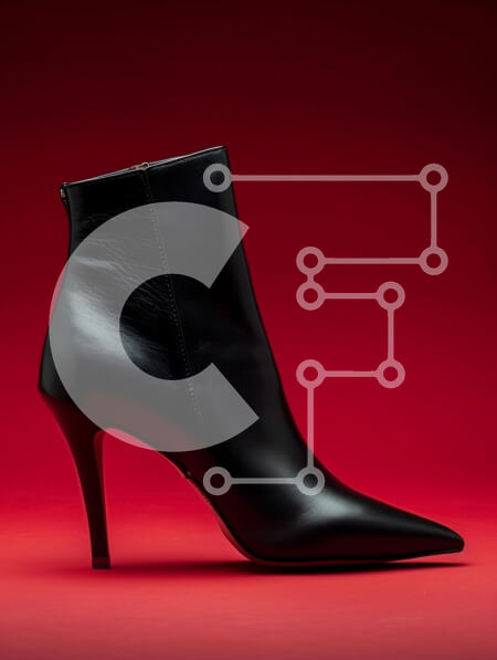 Intra Συλλεκτικό Ξύλινο Παζλ Plywood  4mm - Κομψή μαύρη ψηλοτάκουνη μπότα σε κόκκινο φόντο Σε Ξύλινο Κουτί - Διαστάσεις Puzzle: 10x10 cm – 25 κομμάτια