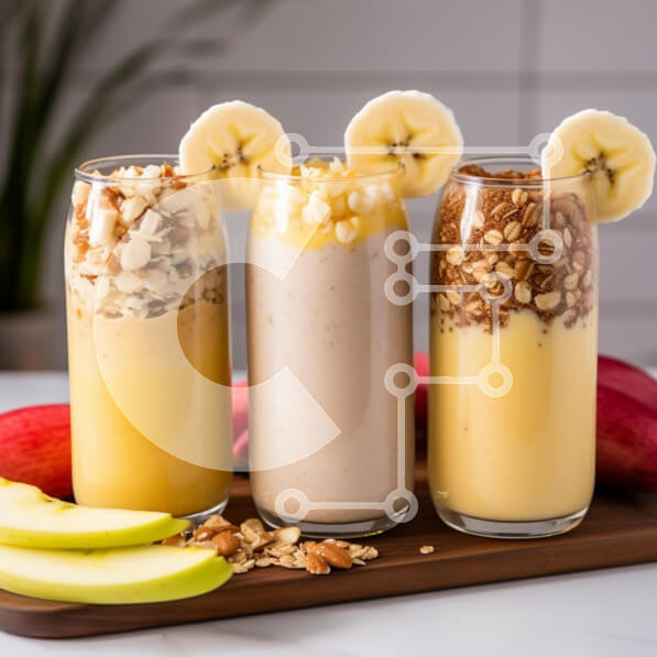 Σετ των 2 Intra Συλλεκτικό Ξύλινο Παζλ Plywood  4mm - Τρία πολύχρωμα smoothies σε ξύλινη πιατέλα Σε Ξύλινο Κουτί - Διαστάσεις: 10x10 cm – 25 κομμάτια