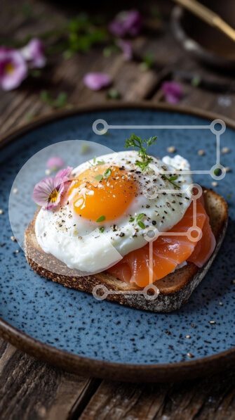 Intra Συλλεκτικό Ξύλινο Παζλ Plywood  4mm - Φρυγανισμένο ψωμί με καπνιστό σολομό και τηγανητό αυγό Σε Ξύλινο Κουτί - Διαστάσεις: 10x10 cm – 25 κομμάτια